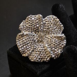 Large Flower Ring Chrome Rhinestones Adjustable